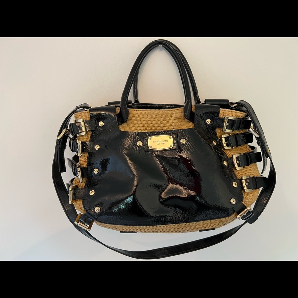 Michael Kors Straw And Patent Leather Bag